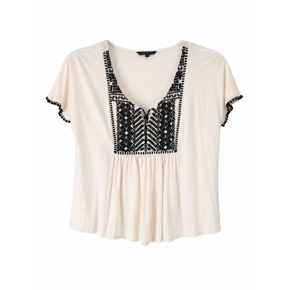 American Eagle Outfitters Women’s Large Ivory Black Embroidered Boho Blouse Top
